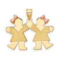 14k Two-tone The Kids Small Double Girls Engravable Kiss Charm, 25 x 25 mm