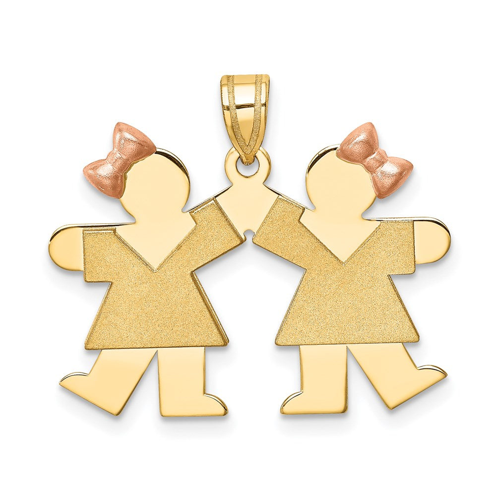 14k Two-tone The Kids Small Double Girls Engravable Kiss Charm, 25 x 25 mm