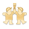 14k The Kids Solid Engravable Small Double Boys Kiss Charm, 22 x 25 mm