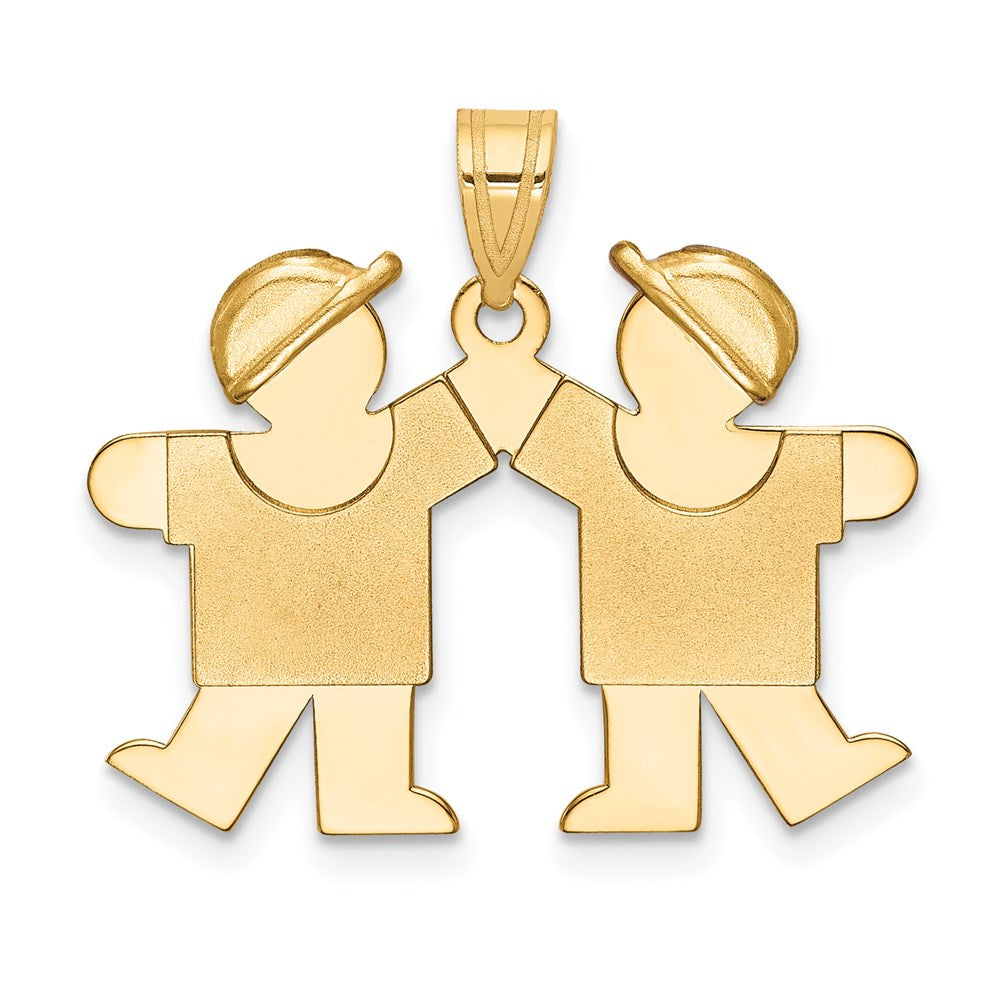 14k The Kids Solid Engravable Small Double Boys Kiss Charm, 22 x 25 mm