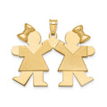 14k The Kids Solid Engravable Medium Double Girls with Bows Kiss Charm, 26 x 33 mm