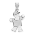 14k White Gold The Kids Small Boy with Hat on Left Engravable Kiss Charm, 25 x 15 mm