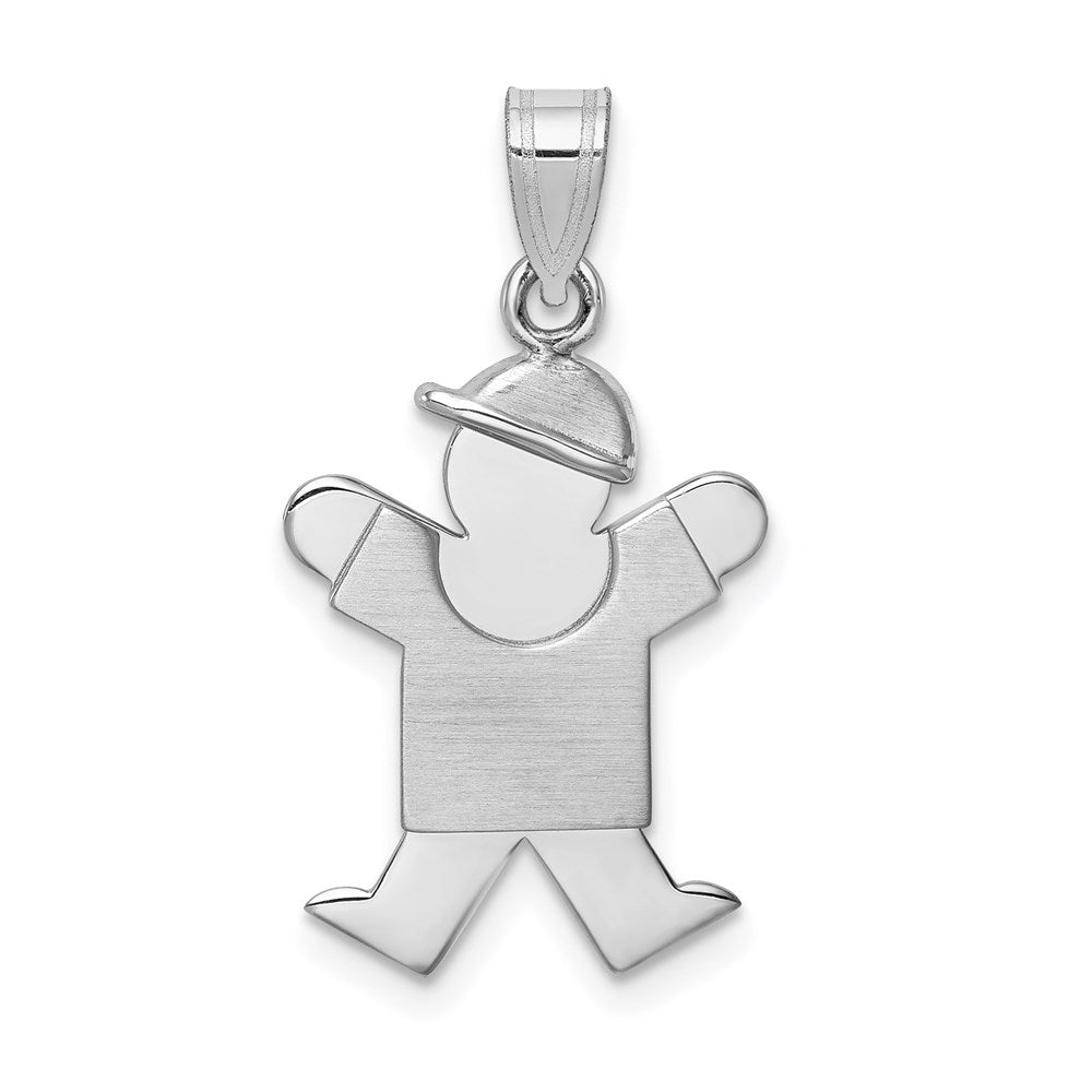 14k White Gold The Kids Small Boy with Hat on Right Engravable Joy Charm, 25 x 15 mm
