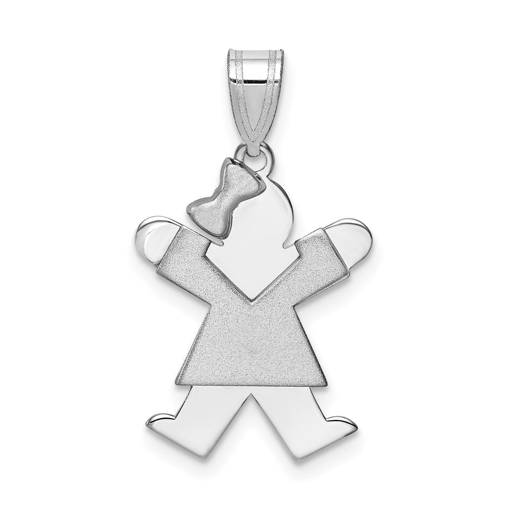 14k White Gold The Kids Small Girl with Bow on Left Engravable Joy Charm, 25 x 15 mm