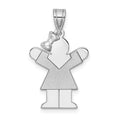 14k White Gold The Kids Small Girl with Bow on Left Engravable Love Charm, 25 x 15 mm