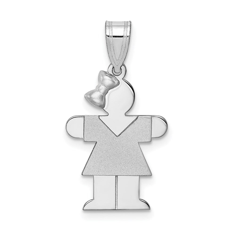 14k White Gold The Kids Small Girl with Bow on Left Engravable Hugs Charm, 25 x 15 mm