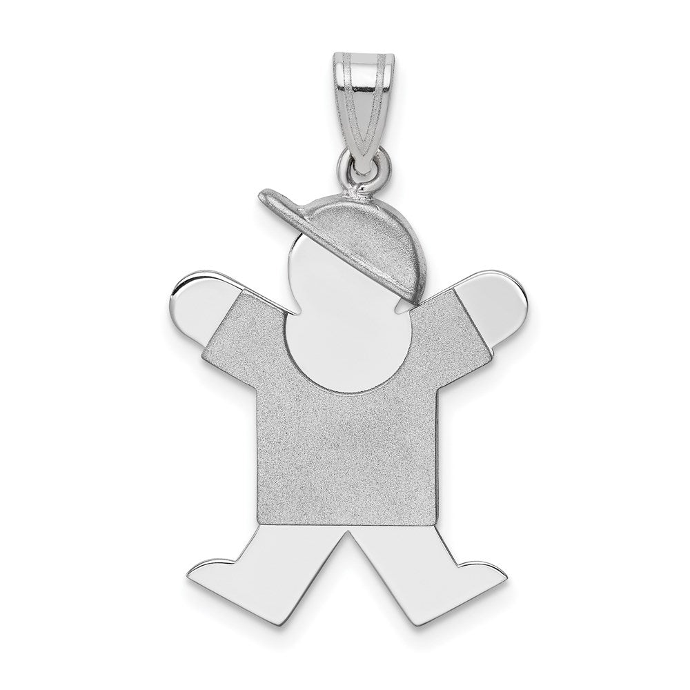 14k White Gold The Kids Medium Boy with Hat on Right Engravable Joy Charm, 30 x 18 mm