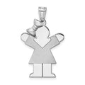 14k White Gold The Kids Medium Girl with Bow on Left Engravable Love Charm, 30 x 18 mm