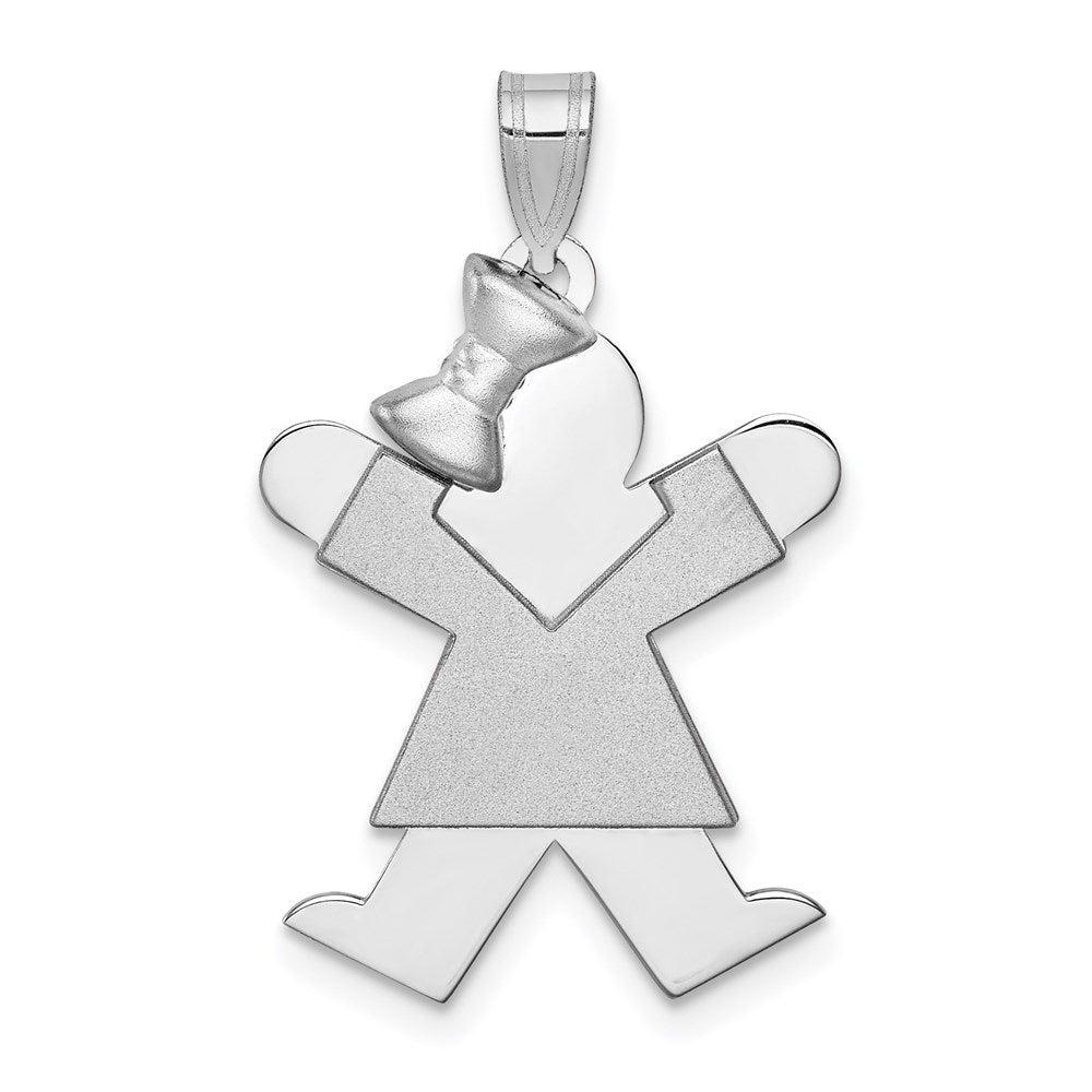 14k White Gold The Kids Medium Girl with Bow on Left Engravable Joy Charm, 30 x 18 mm