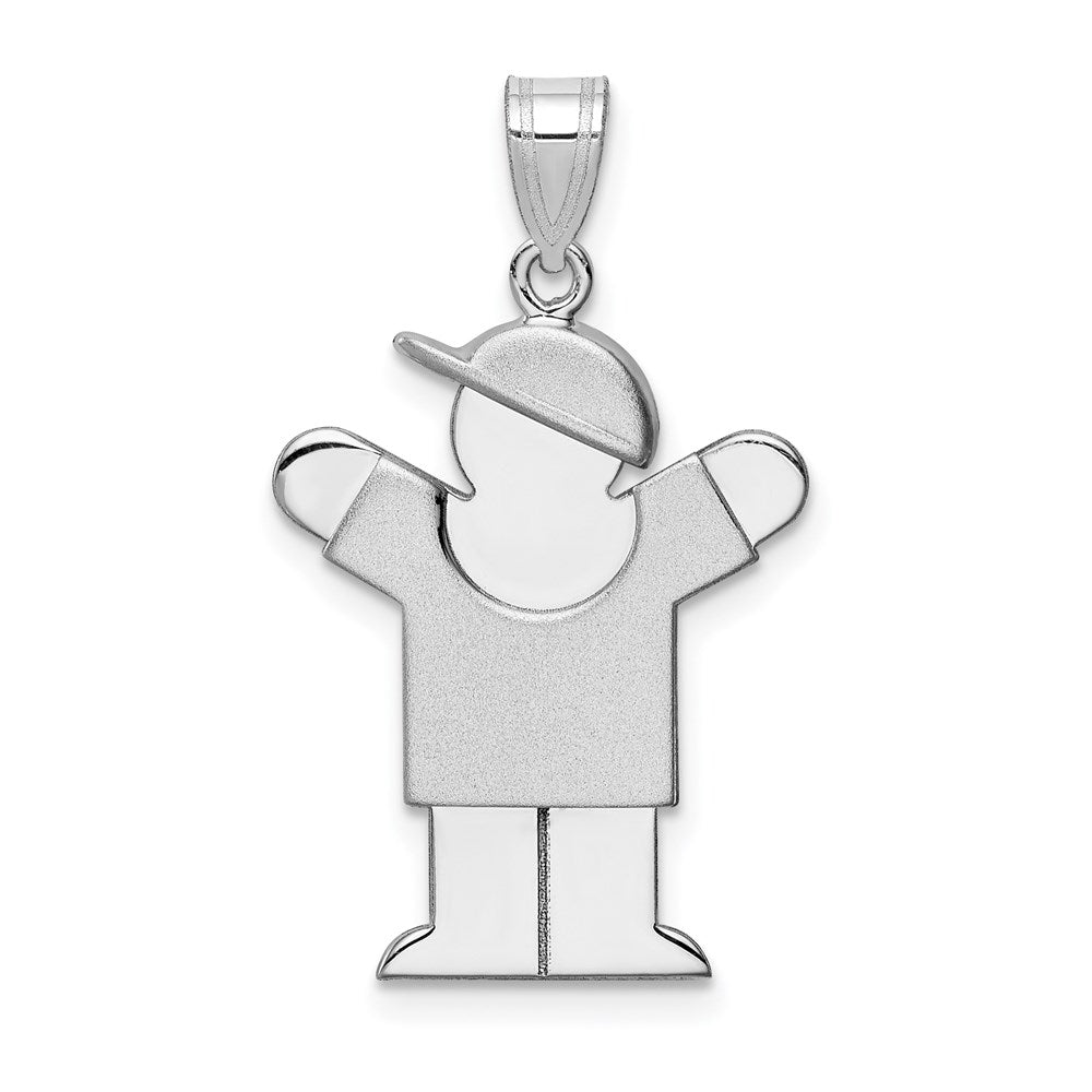 14k White Gold The Kids Medium Boy with Hat on Right Engravable Love Charm, 30 x 20 mm