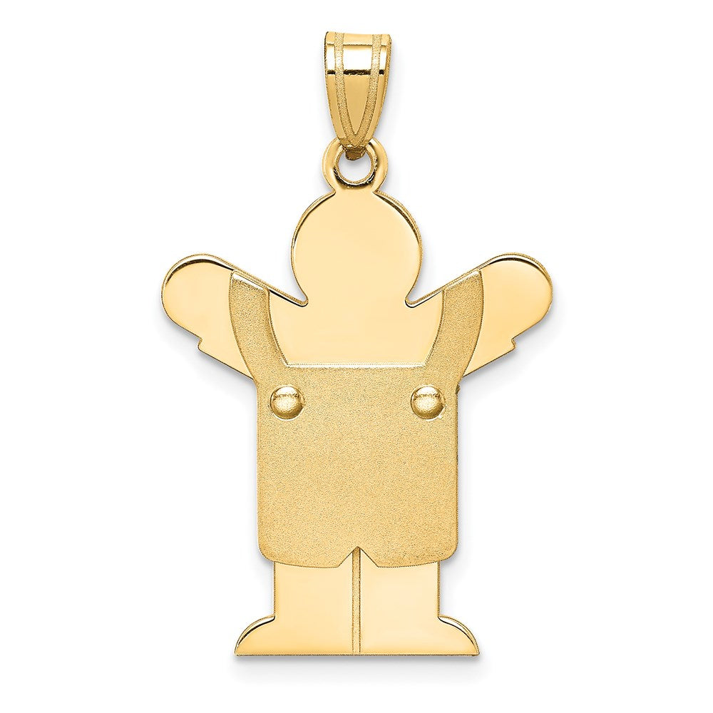 14k The Kids Solid Satin Medium Boy in Overalls Engravable Love Charm, 30 x 20 mm