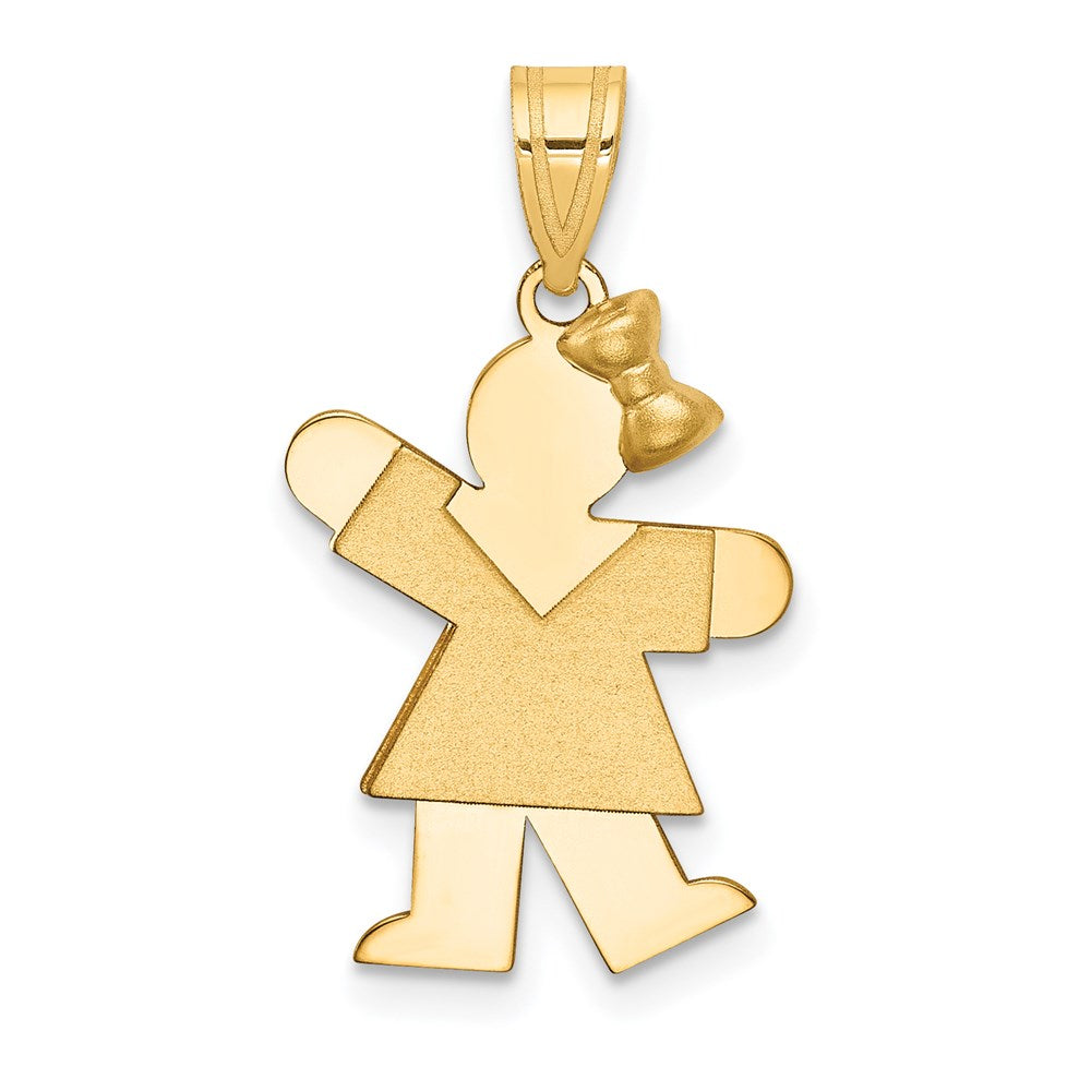 14k The Kids Solid Engravable Small Girl with Bow on Right Kiss Charm, 24 x 14 mm