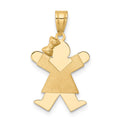 14k The Kids Solid Engravable Small Girl with Bow on Left Joy Charm, 30 x 15 mm