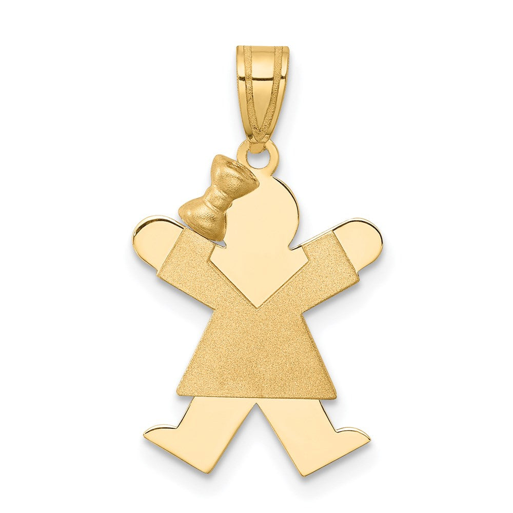 14k The Kids Solid Engravable Small Girl with Bow on Left Joy Charm, 30 x 15 mm