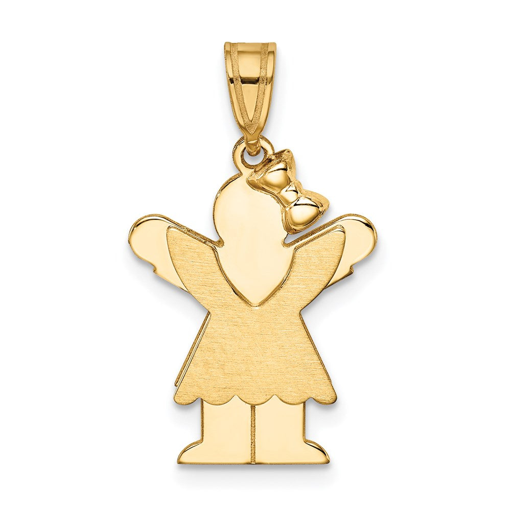 14k The Kids Solid Engravable Small Girl with Ruffles and Bow on Right Love Charm, 30 x 15 mm