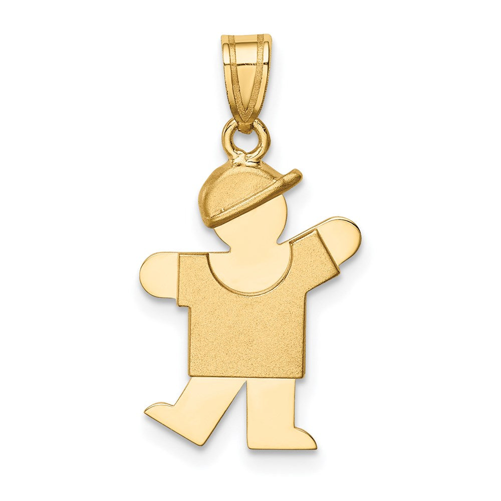 14k The Kids Solid Engravable Small Boy with Hat on Left Kiss Charm, 25 x 15 mm