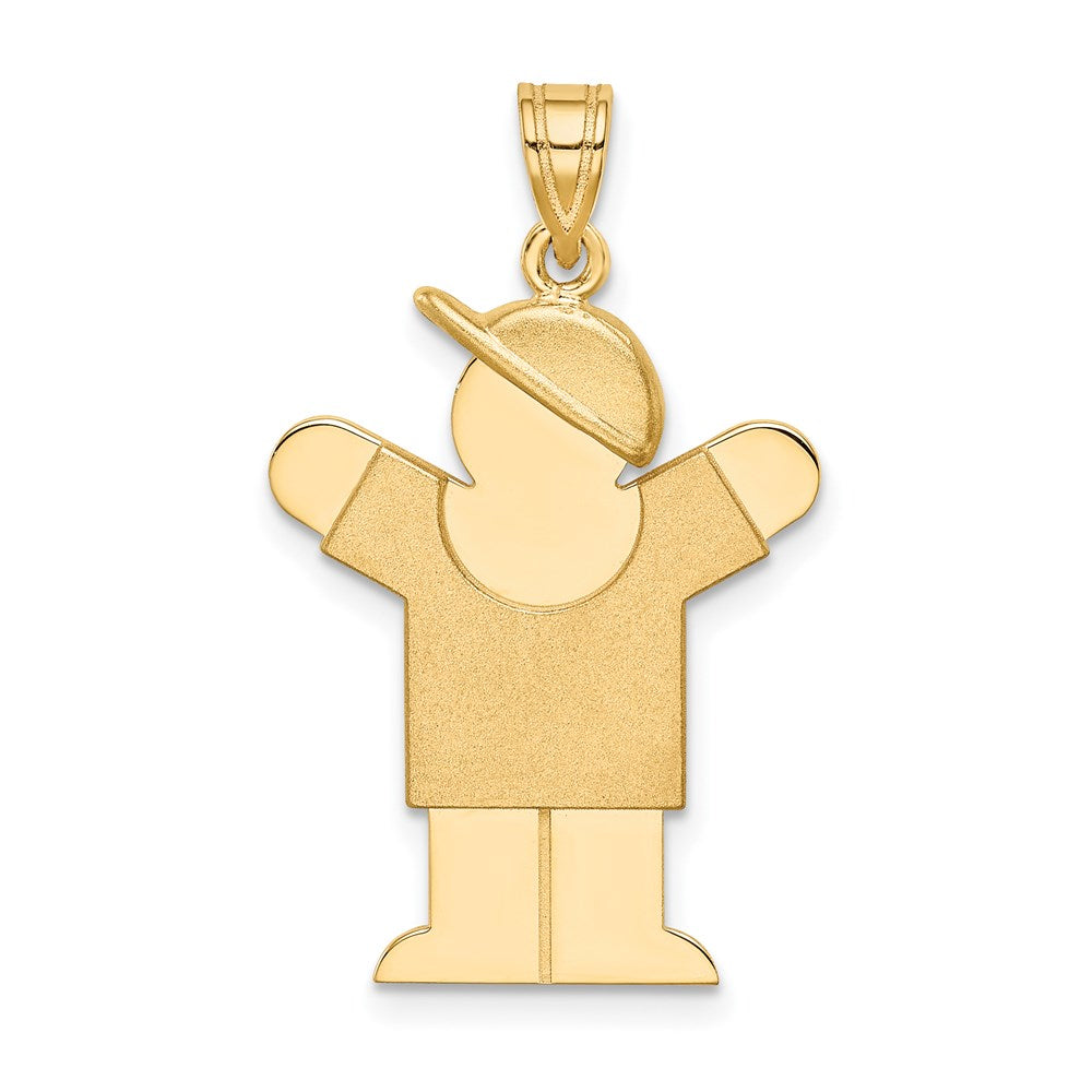 14k The Kids Solid Engravable Medium Boy with Hat on Right Love Charm, 30 x 20 mm