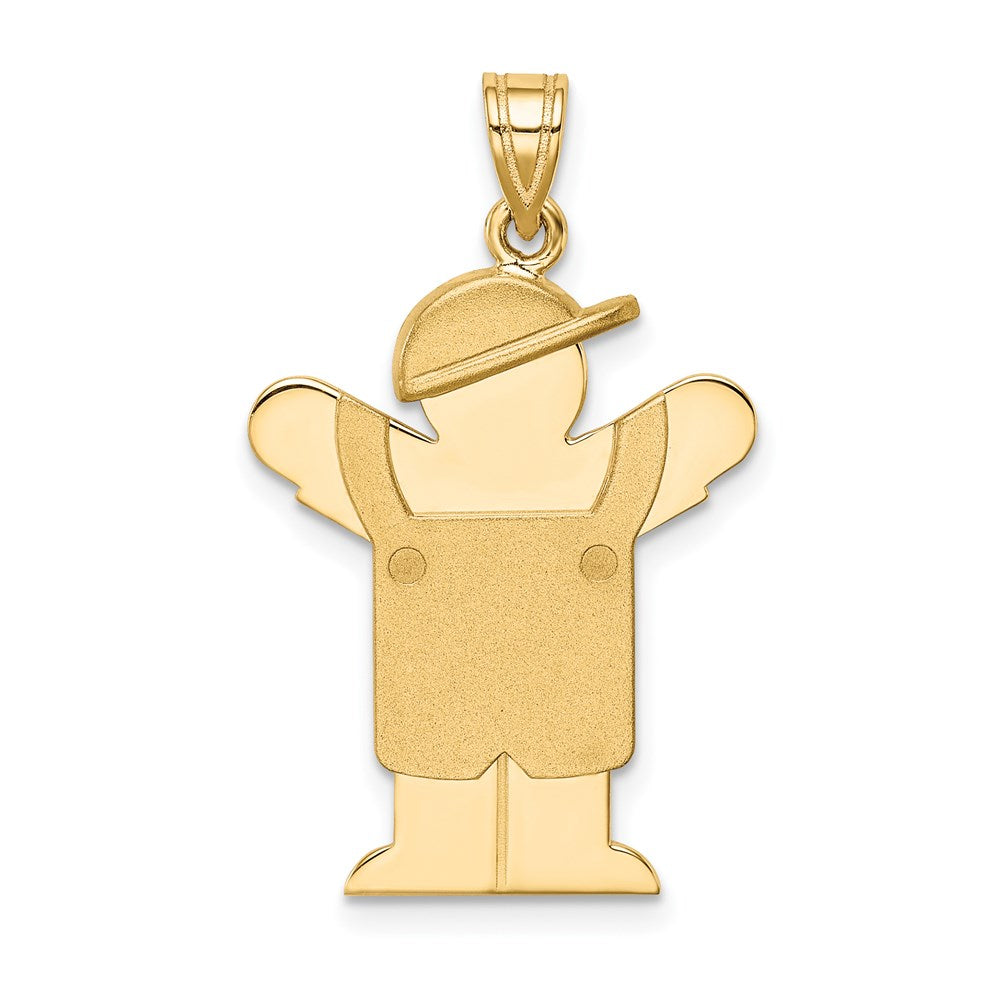 14k The Kids Solid Engravable Medium Boy in Overalls with Hat on Left Love Charm, 30 x 20 mm