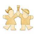 14k The Kids Solid Engravable Medium Girl on Left and Boy on Right Kiss Charm, 26 x 35 mm