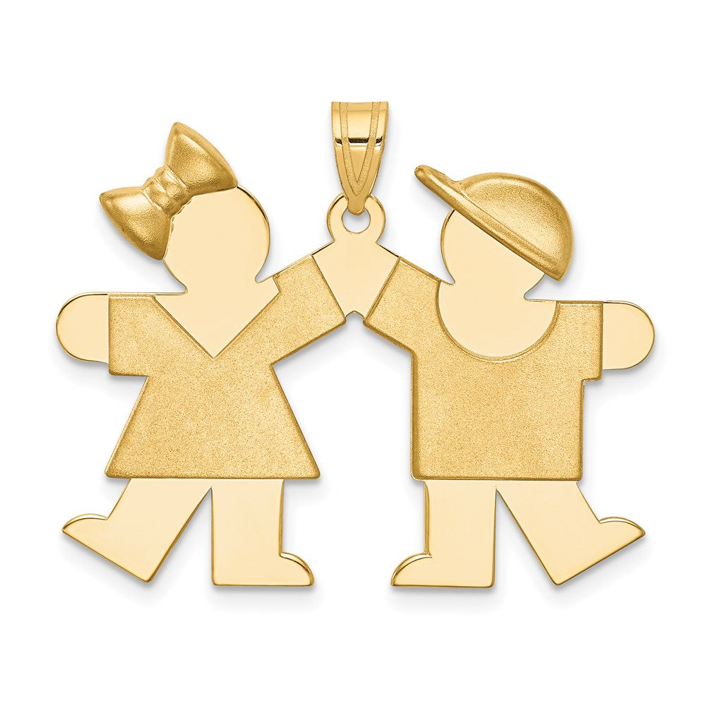 14k The Kids Solid Engravable Medium Girl on Left and Boy on Right Kiss Charm, 26 x 35 mm