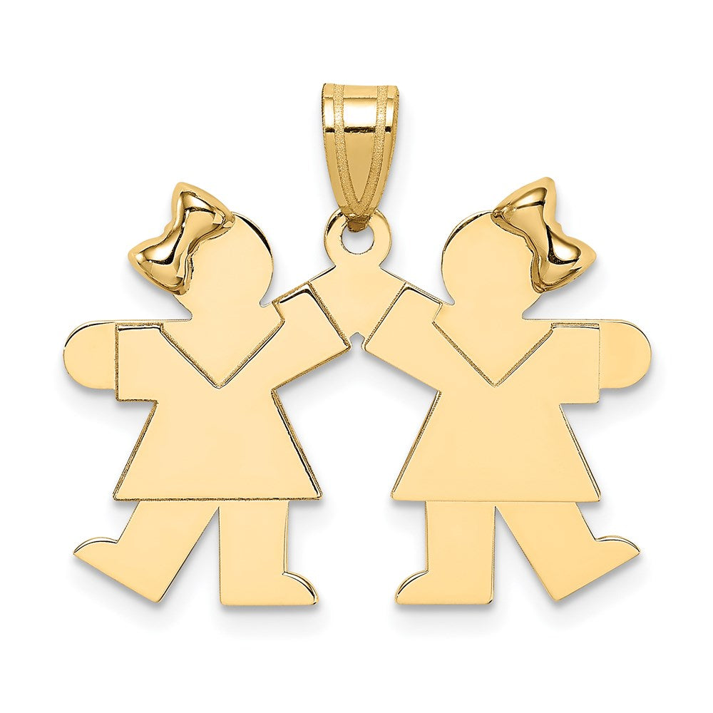 14k The Kids Solid Engravable Small Double Girls Kiss Charm, 22 x 25 mm