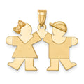 14k The Kids Solid Engravable Small Girl on Left and Boy on Right Kiss Charm, 22 x 26 mm
