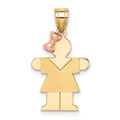 14k Two-tone The Kids Small Girl with Bow on Left Engravable Hugs Charm, 25 x 14 mm