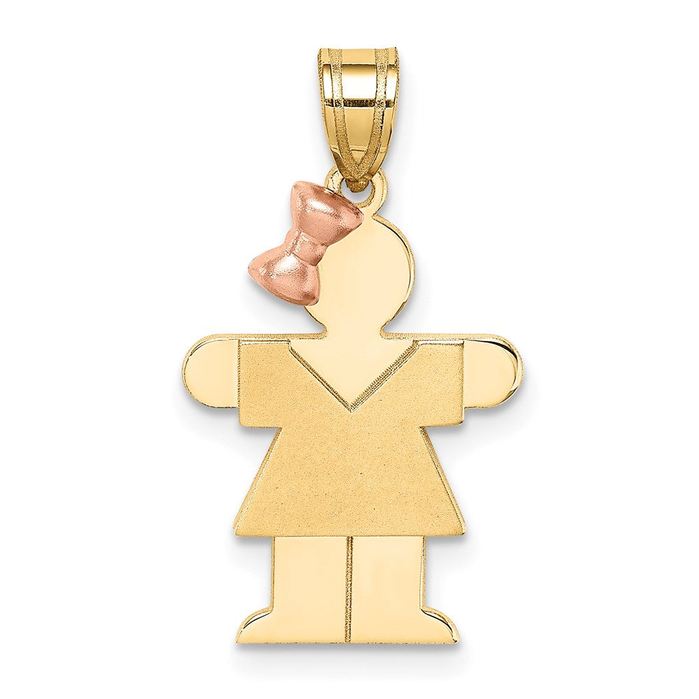 14k Two-tone The Kids Small Girl with Bow on Left Engravable Hugs Charm, 25 x 14 mm