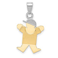 14k Two-tone The Kids Small Boy with Hat on Right Engravable Joy Charm, 25 x 19 mm