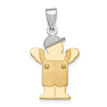 14k Two-tone The Kids Small Boy in Overalls with Hat on Left Engravable Love Charm, 25 x 19 mm