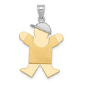 14k Two-tone The Kids Medium Boy with Hat on Right Engravable Joy Charm, 30 x 20 mm, 2.4 g