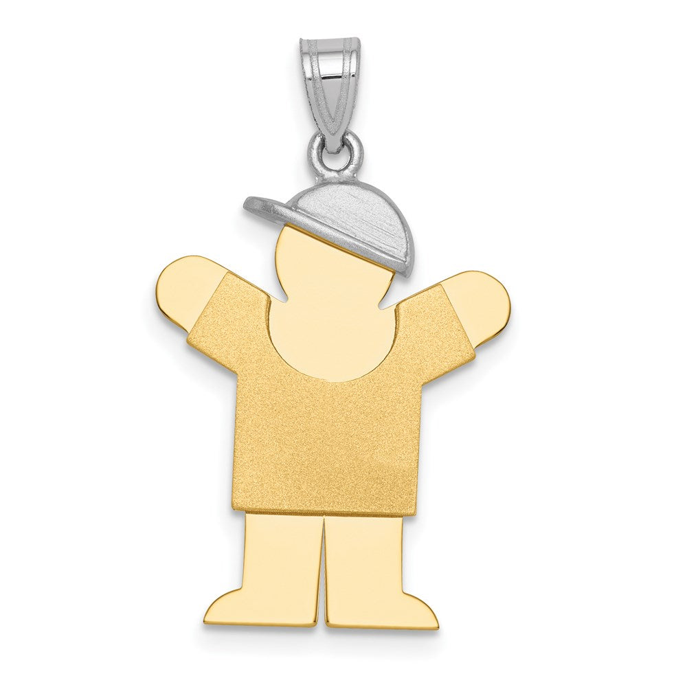 14k Two-tone The Kids Medium Boy with Hat on Right Engravable Love Charm, 30 x 20 mm, 2.42 g