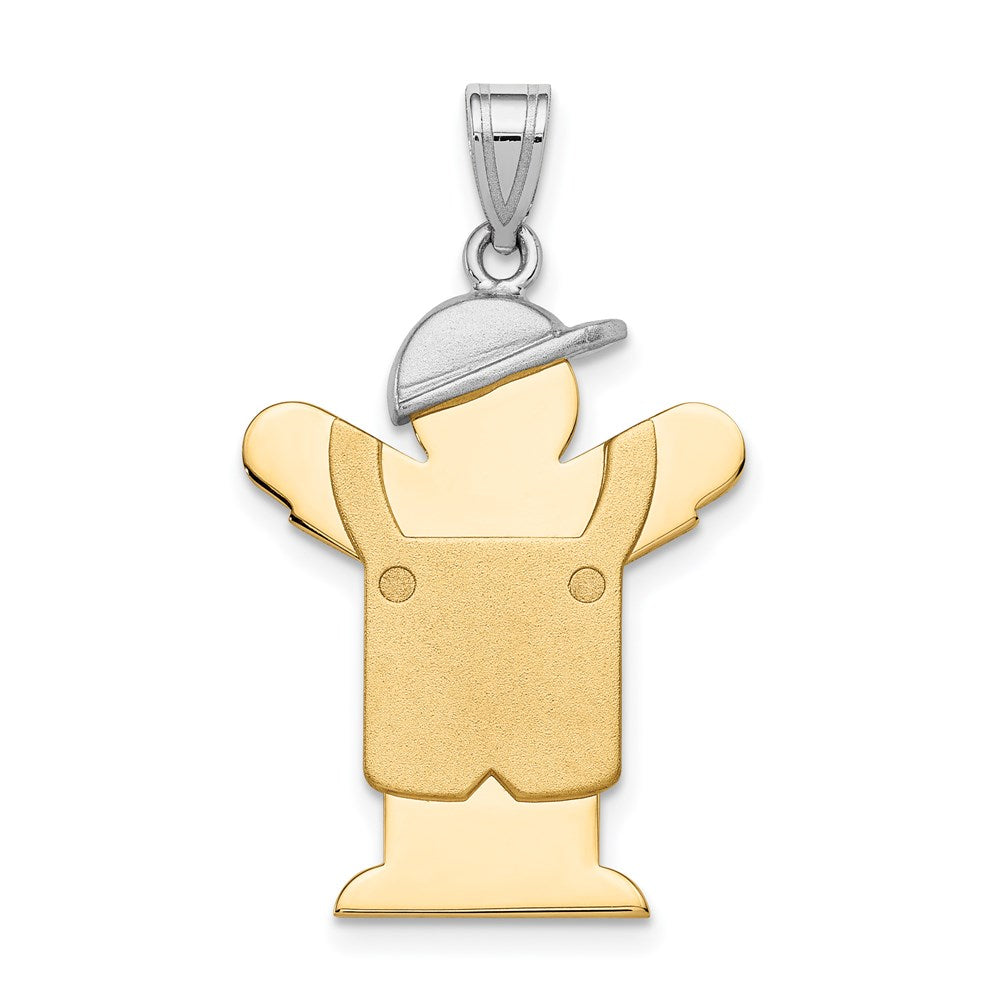 14k Two-tone The Kids Medium Boy in Overalls with Hat on Left Engravable Love Charm, 30 x 20 mm