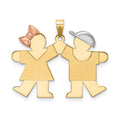 14k Tri-color The Kids Small Girl on Left and Boy on Right Engravable Kiss Charm, 22 x 25 mm