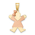 14k Two-tone The Kids Small Girl with Bow on Left Engravable Joy Charm, 25 x 15 mm, 1.46 g