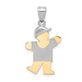 14k Two-tone The Kids Small Boy with Hat on Left Engravable Kiss Charm, 25 x 15 mm