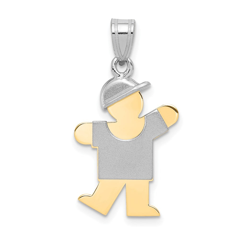 14k Two-tone The Kids Small Boy with Hat on Left Engravable Kiss Charm, 25 x 15 mm