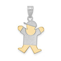 14k Two-tone The Kids Small Boy with Hat on Right Engravable Joy Charm, 25 x 15 mm