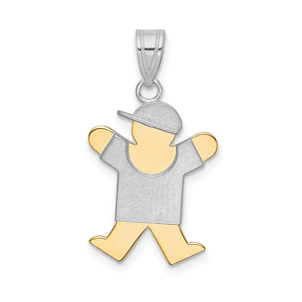 14k Two-tone The Kids Small Boy with Hat on Right Engravable Joy Charm, 25 x 15 mm