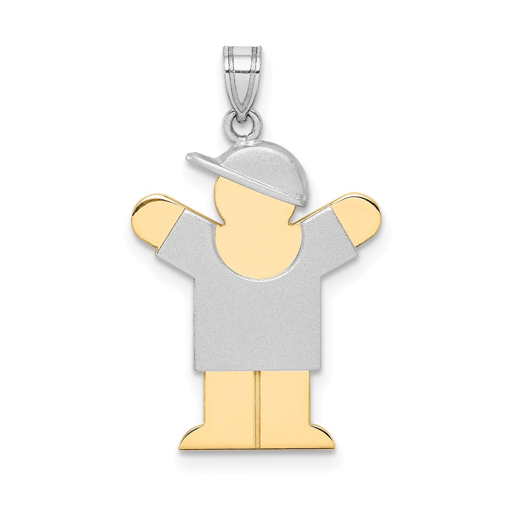14k Two-tone The Kids Small Boy with Hat on Right Engravable Love Charm, 25 x 15 mm