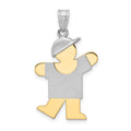 14k Two-tone The Kids Medium Boy with Hat on Left Engravable Kiss Charm, 30 x 20 mm