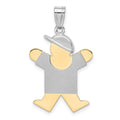 14k Two-tone The Kids Medium Boy with Hat on Right Engravable Joy Charm, 30 x 20 mm, 2.42 g