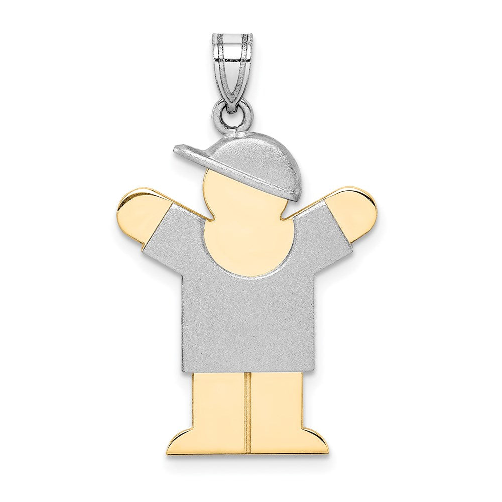14k Two-tone The Kids Medium Boy with Hat on Right Engravable Love Charm, 30 x 20 mm, 2.43 g