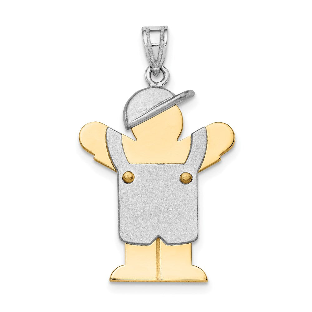 14k Two-tone The Kids Medium Boy with Hat on Left Engravable Love Charm, 30 x 20 mm