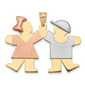 14k Tri-color The Kids Medium Girl on Left and Boy on Right Engravable Kiss Charm, 25 x 33 mm