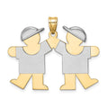 14k Two-tone The Kids Medium Double Boys Engravable Kiss Charm, 25 x 35 mm