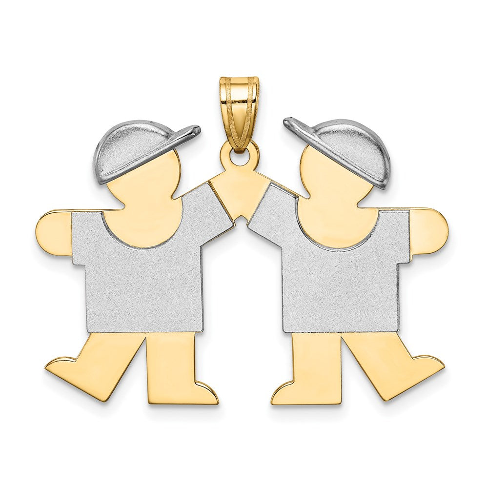 14k Two-tone The Kids Medium Double Boys Engravable Kiss Charm, 25 x 35 mm