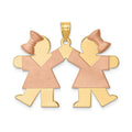 14k Two-tone The Kids Medium Double Girls Engravable Kiss Charm, 25 x 33 mm