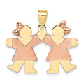 14k Two-tone The Kids Small Double Girls Engravable Kiss Charm, 21 x 25 mm