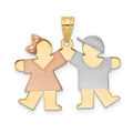 14k Tri-color The Kids Small Girl on Left and Boy on Right Engravable Kiss Charm, 21 x 25 mm